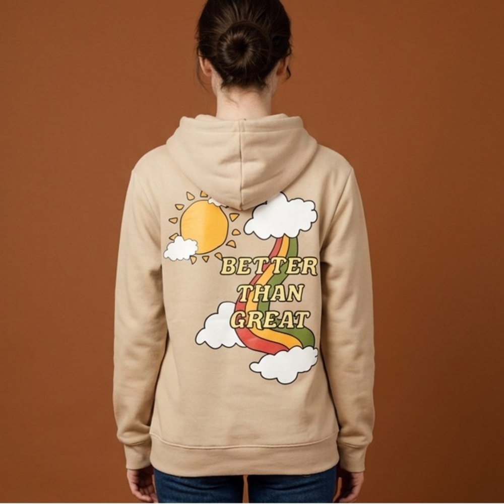 NWOT Unisex Tan Sunny Days Hoodies “Better Than Great” Oversized- Size Small